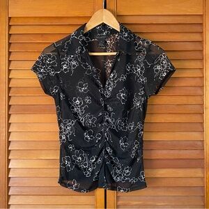 Vintage Y2K The Limited Top Size XS Mesh Short Sleeve Floral Black Fairycore